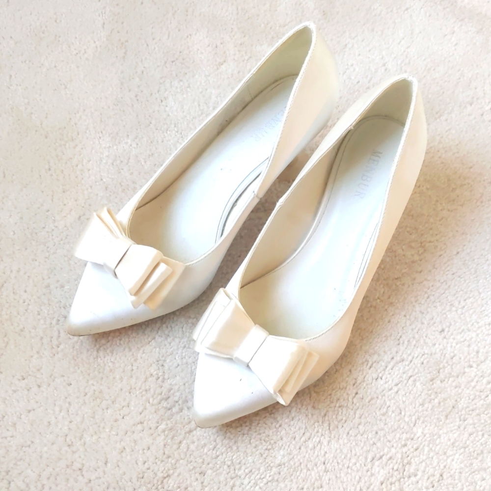 White satin kitten heels